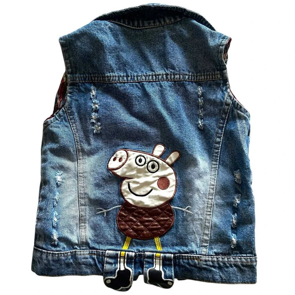 Peppa Pig Kids Distressed Denim Vest Blue Light Wash‎ Sleeveless Jacket XXL